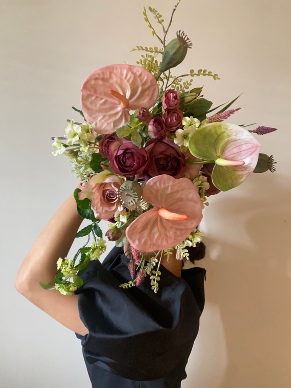 ウェディングブーケ ブートニアアーティフィシャルフラワー　ピンク　紫　ボルドー ウェディングブーケ ブートニアアーティフィシャルフラワー ピンク 紫