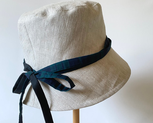 【美品】プラダ　サファリハット　バケット　帽子　リネン　コットン　リボン　高級 美品】プラダ サファリハット バケット 帽子 リネン コットン