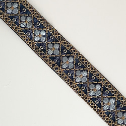 [ 287 ] インド刺繍 リボン 紺色 花柄 ミニ 幅:2.5cm 4枚目の画像