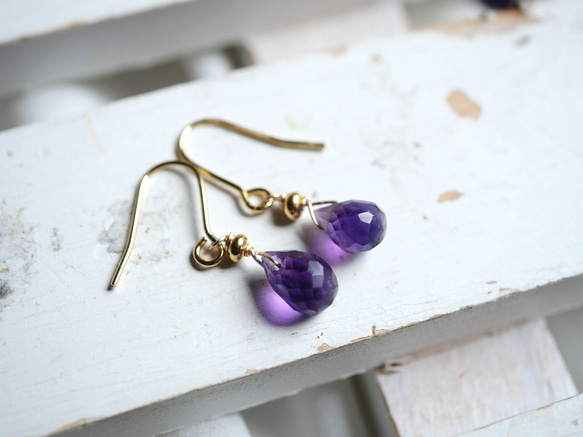 紫色紫水晶迷你吊式耳環 第2張的照片