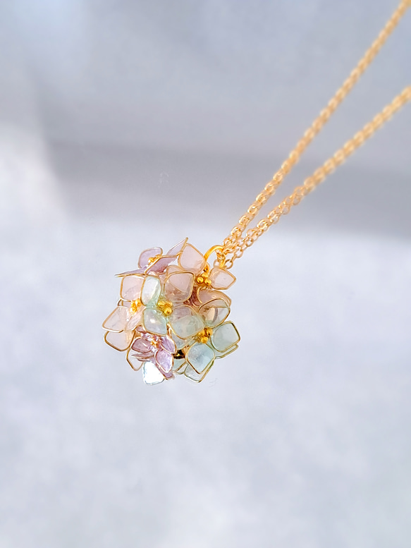 今月末でリニューアル)丸みのキュートな紫陽花ネックレス/受注製作