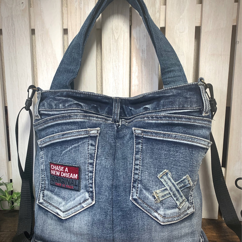 Gパンリメイクトートバッグ（一点物）ショルダーストラップ付き