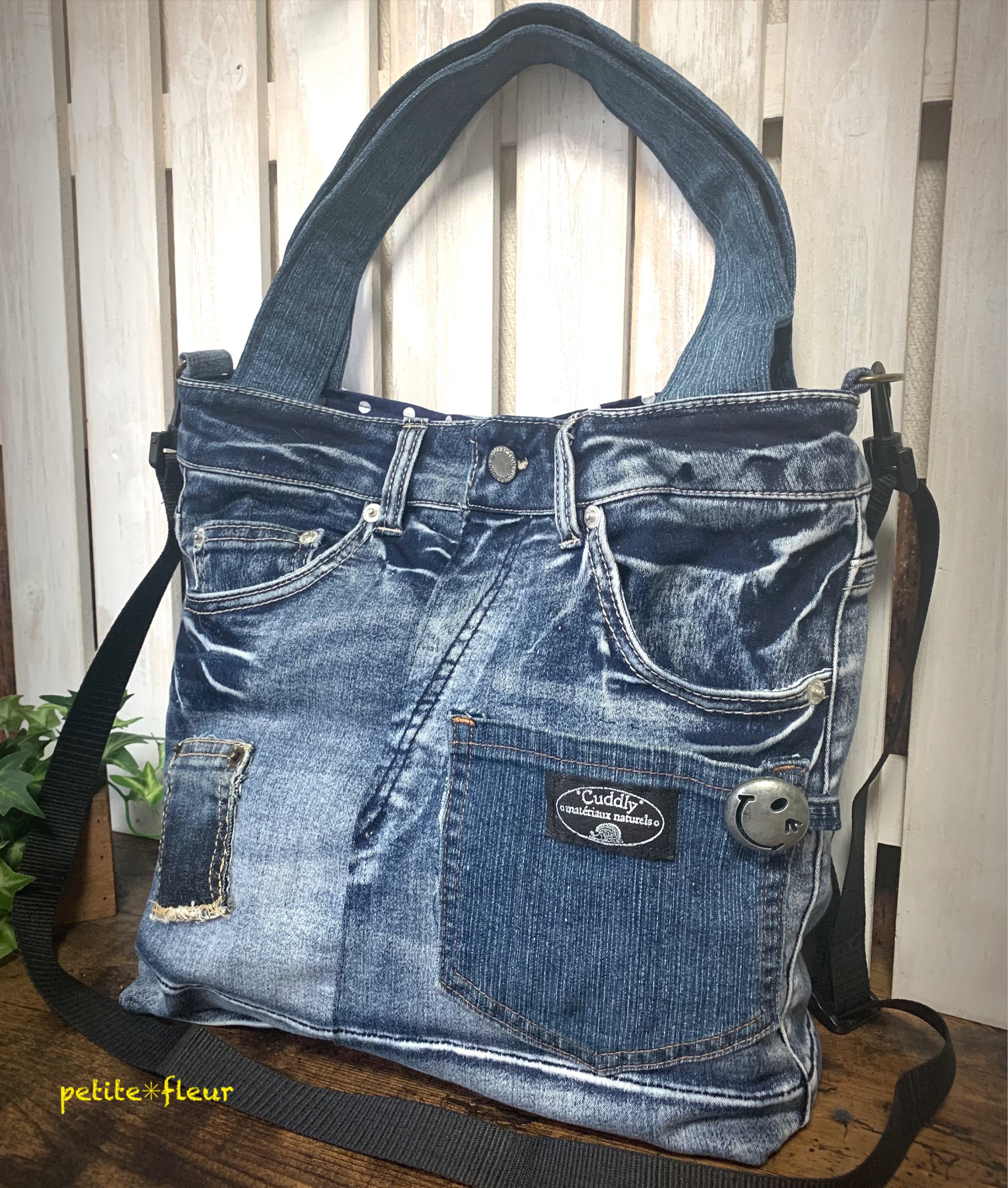 BIGsize★レア‼︎ 迷彩柄デニムリメイク 2way Gジャン トートバッグ BIGsize☆2way Gジャン デニムリメイク トートバッグ サイドポケット