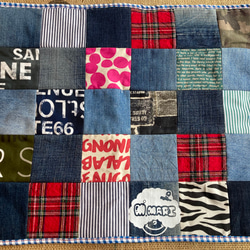 デニムパッチワークカフェマット ハンドメイド カーペット・絨毯・ラグ