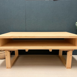 【送料無料】 ローテーブル 長方形 90cm 45cm ロ形 2way パイン ナチュラル 木組 ロ形 折畳み 9枚目の画像