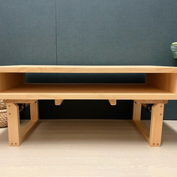 【送料無料】 ローテーブル 長方形 90cm 45cm ロ形 2way パイン ナチュラル 木組 ロ形 折畳み 8枚目の画像