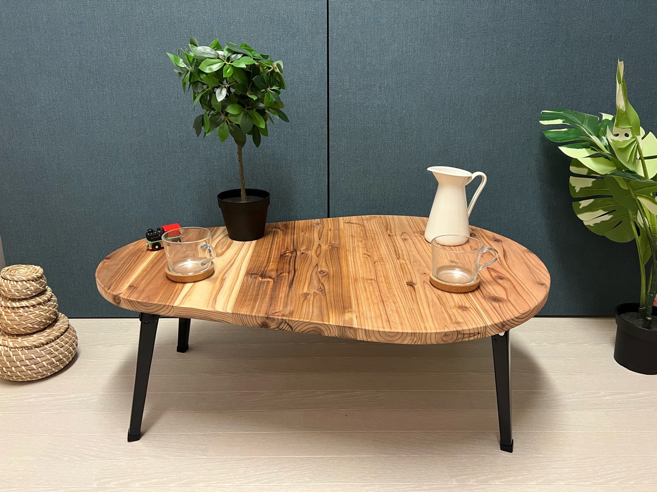 【送料無料】 ローテーブル だるま形 90cm 60cm 杉 折りたたみ脚