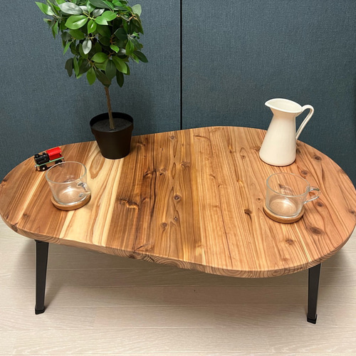 送料無料】 ローテーブル だるま形 90cm 60cm 杉 折りたたみ脚 ロー