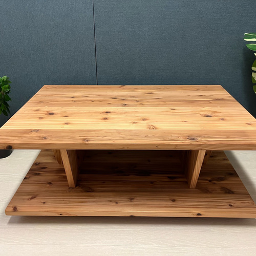 送料無料】 ローテーブル 長方形 90cm 60cm 2段収納 杉 ローテーブル