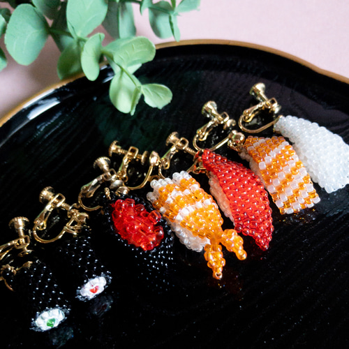【1139】巻き寿司ピアス／イヤリング カワイイ寿司ピアス☆新鮮エビ大トロ☆イヤリング変更可能