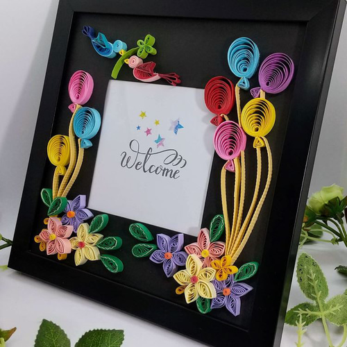 ペーパークイリング♥クリアーフォトフレーム 再販」ペーパークイリング・フォトフレーム・風船ブラック フォト