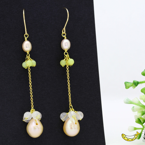 淡水パール　オレンジ　ハンドメイドピアス Orange Shine Pierce（淡水パール） | iichi 日々の暮らしを