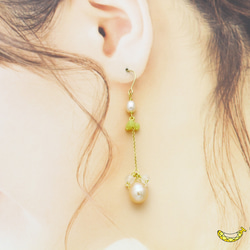 ロングでファッショナブルに オレンジ淡水パール × イエローオパール ローズクォーツの 豪華な14kgfピアス 3枚目の画像