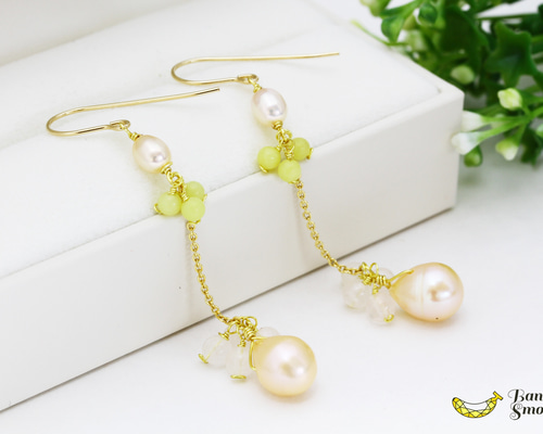 淡水パール　オレンジ　ハンドメイドピアス Orange Shine Pierce（淡水パール） | iichi 日々の暮らしを