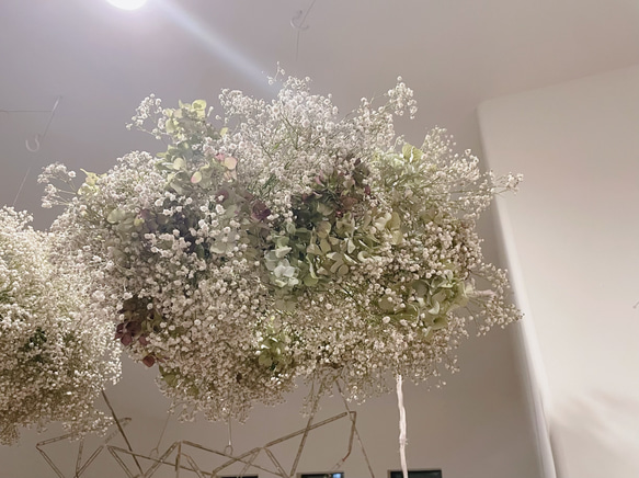 flying wreath かすみ草 紫陽花 フライングリース  カスミソウ リース ナチュラル 4枚目の画像