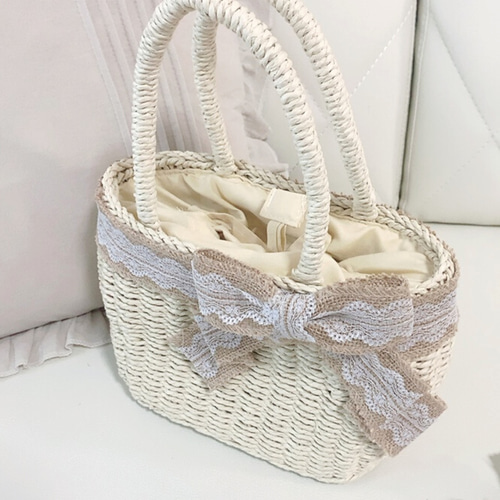 カゴバック かごバッグ 大人 上品 大人可愛い リボン 上品