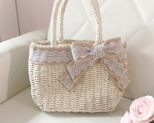 カゴバック かごバッグ 大人 上品 大人可愛い リボン 上品