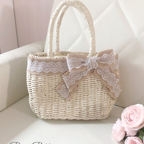 カゴバック かごバッグ 大人 上品 大人可愛い リボン 上品