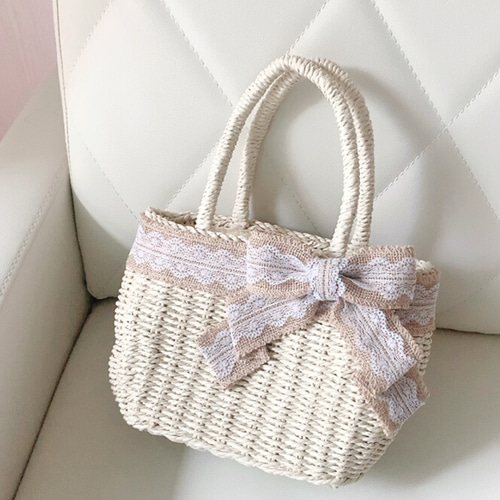 カゴバック かごバッグ 大人 上品 大人可愛い リボン 上品