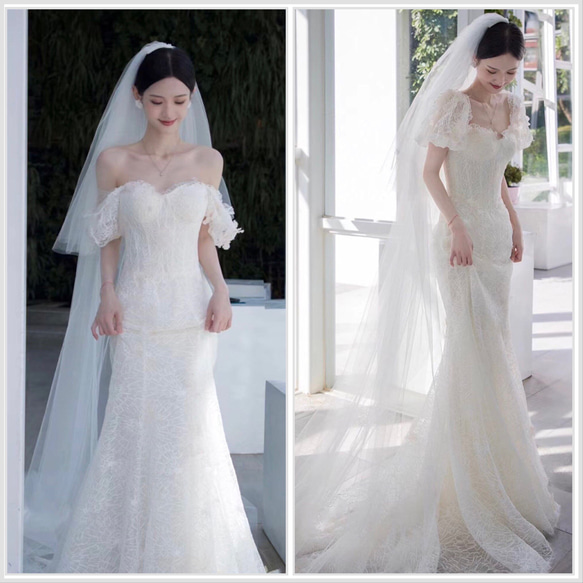 C282　マーメイドラウンドネックパフスリーブ  結婚式 二次会ドレス 前撮り wd1138.jpg