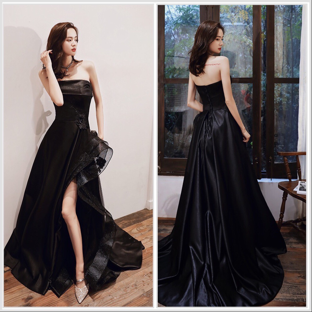 チューブトップ ブラック　チュール　ウエディングドレス