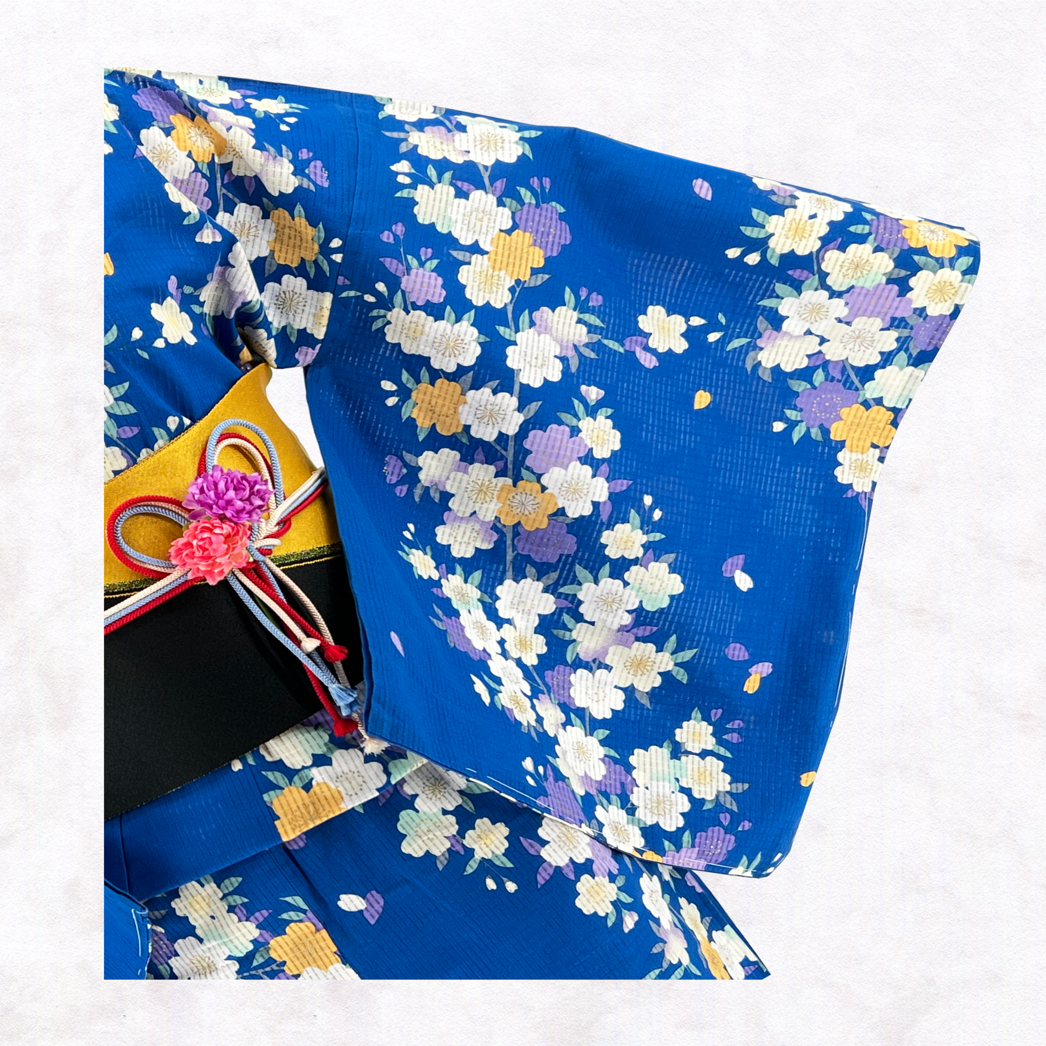 京染浴衣 浴衣単品 「桜小花」 青地 箔入り 綿紅梅 綿100% 夏着物 単衣 レディース Y-AD-0026