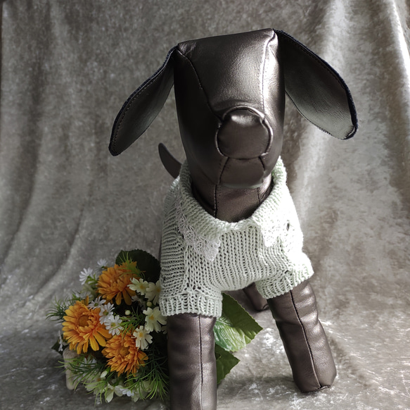 犬服＊手編みサマーセーター（ペパーミントグリーン）小型犬用 5枚目の画像