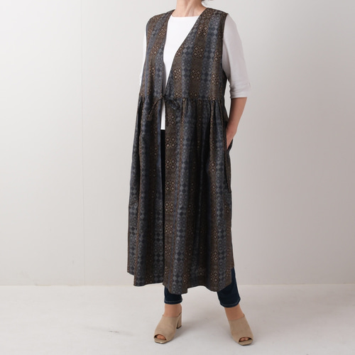 アンティーク大島紬のカシュクールワンピース ジャンパースカート ジレ  