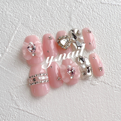 リボンネイル/埋め尽くしネイル/ガーリーネイル/韓国ネイル/ワンホン