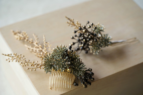 【ラスト一点のみ】松・金実のヘッドドレス （結婚式髪飾り・成人式髪飾り） 3枚目の画像