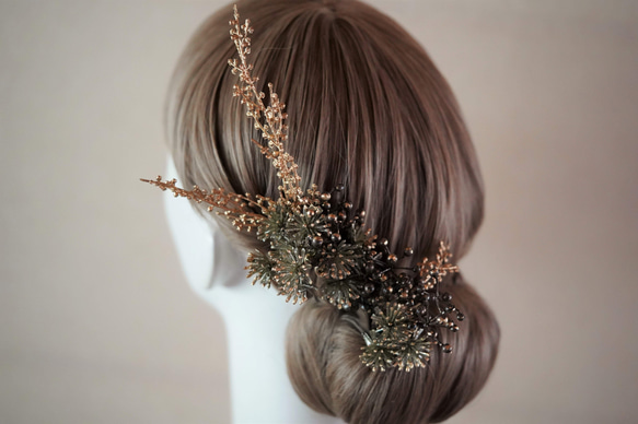 【ラスト一点のみ】松・金実のヘッドドレス （結婚式髪飾り・成人式髪飾り） 2枚目の画像