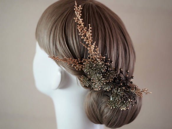 【ラスト一点のみ】松・金実のヘッドドレス （結婚式髪飾り・成人式髪飾り） 1枚目の画像