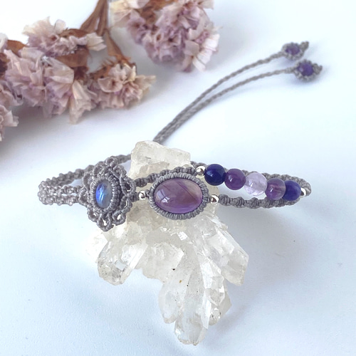 小粒アメジスト×レインボームーンストーン×チャロアイト×ラベンダー