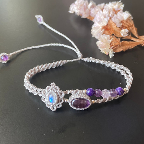 小粒アメジスト×レインボームーンストーン×チャロアイト×ラベンダー