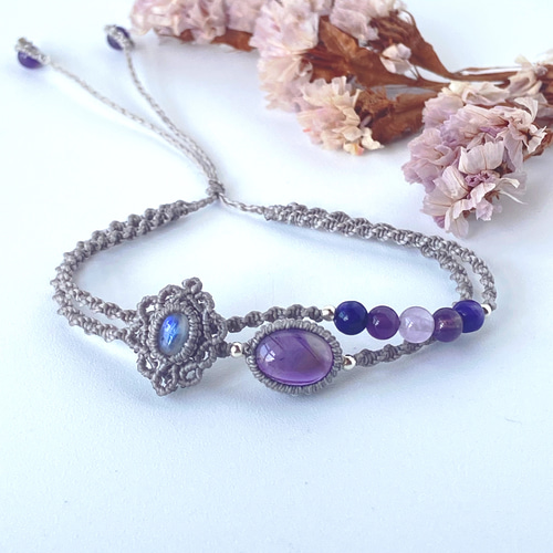 小粒アメジスト×レインボームーンストーン×チャロアイト×ラベンダー