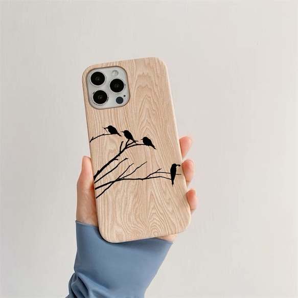 [鳥]天然木ウッドケース iPhoneケース高級感 送料無料 iPhoneカバー 全機種対応 スマホケース 1枚目の画像