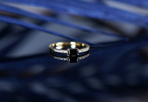 【Sterling Silver925】Black Rectangle CZ Stacking Ring 1枚目の画像