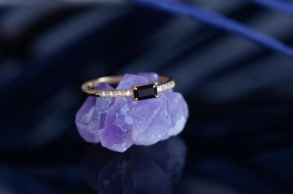 【Sterling Silver925】Black Rectangle CZ Stacking Ring 4枚目の画像