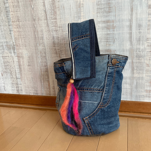 デニムリメイク＊サイドポケットトートバッグ：13 トートバッグ