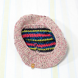 サマーニット帽　バケットハット　手編み　夏糸　クロッシェ　帽子　ピンク系　メンズ　レディース　ジュニア 5枚目の画像