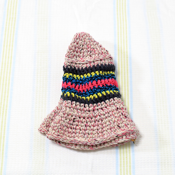 サマーニット帽　バケットハット　手編み　夏糸　クロッシェ　帽子　ピンク系　メンズ　レディース　ジュニア 8枚目の画像