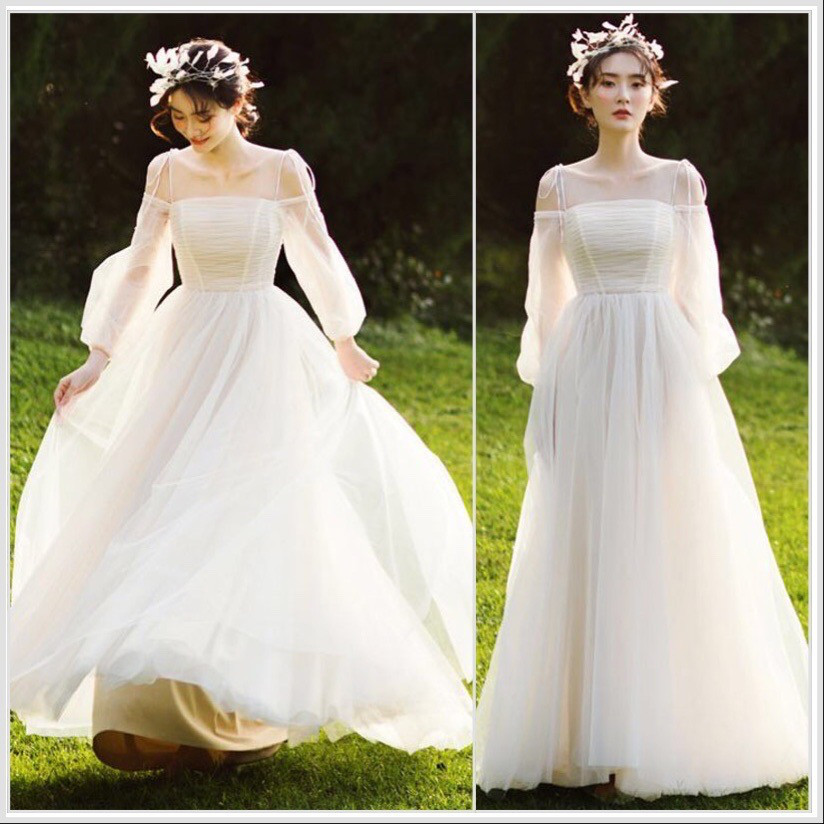 二の腕カバー 長袖 クルーネックウエディングドレス ドレス ウララ  