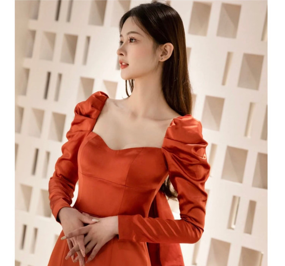 テラコッタ ロングリーブ　マーメイドパーティドレス 演奏会 バスト ウエスト ヒップ