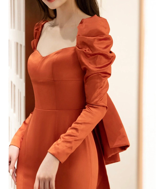 テラコッタ ロングリーブ　マーメイドパーティドレス 演奏会 バスト ウエスト ヒップ