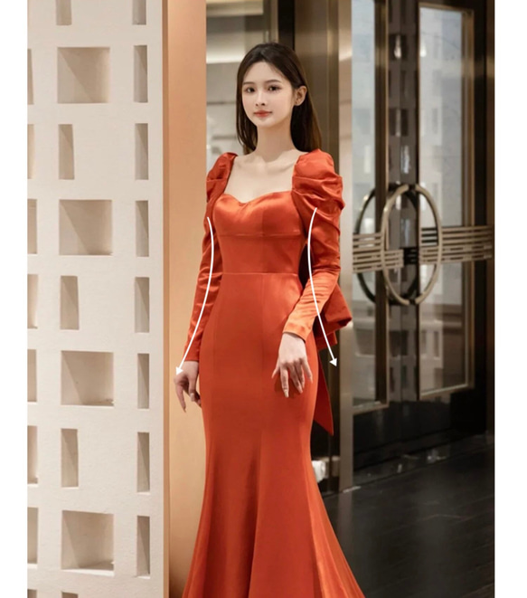 テラコッタ ロングリーブ　マーメイドパーティドレス 演奏会 バスト ウエスト ヒップ
