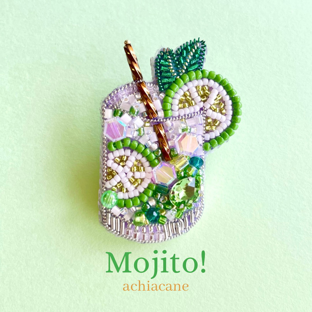 タケコブター カクテル ビーズ 刺繍 ブローチ ハンドメイドアクセサリー タケコブター カクテル ビーズ 刺繍 ブローチ ハンドメイド