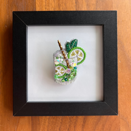 はるちゃん モヒート カクテル ビーズ刺繍ブローチ ハンドメイド モヒートのビーズ刺繍ブローチ お酒 カクテル 夏 ブローチ