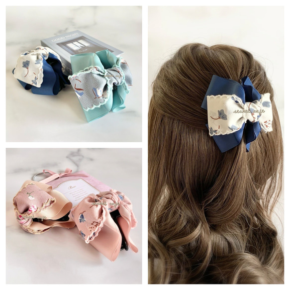 T 花柄リボン ヘアクリップ ヘアゴム