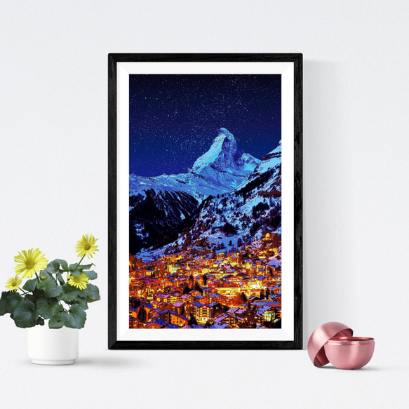 【アートポスター】スイス ツェルマットの雪夜（作品No.504） 1枚目の画像