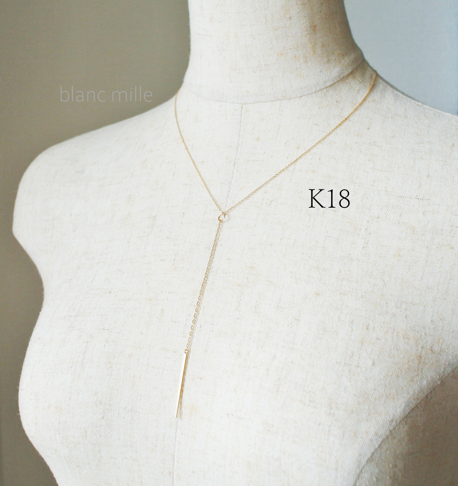 No.n-0.85la-s○*K18ラリエットネックレス○*18金無垢　長さオーダー　18k　2wayシンプルネックレス